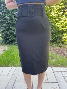 Black Belted Pencil Skirt Size 2 High Waist Work Office